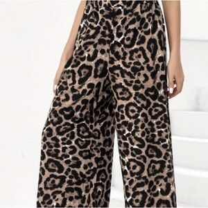 Cheetah print, flared/bootcut pants.